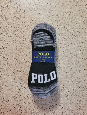6-Pack Polo Ralph Lauren Womens Size 4-10.5 No Show Black & Gray Logo Socks
